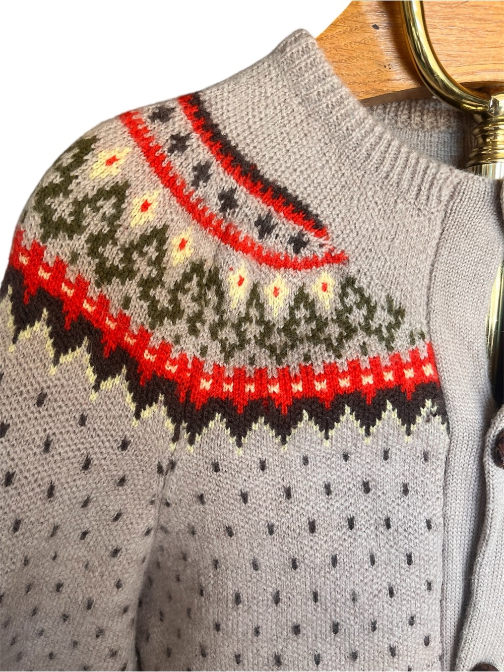 Women's Unbranded Wool Beige Fair Isle Button-Front Cardigan Cottagecore - Picture 2 of 13